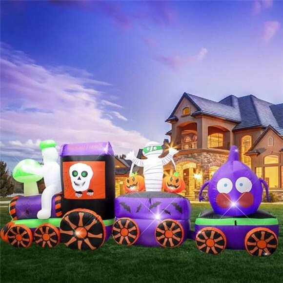 11FT Halloween Inflatables Ghost Train with Mushroom Onion Heads and Mummies - Picture 8 of 8